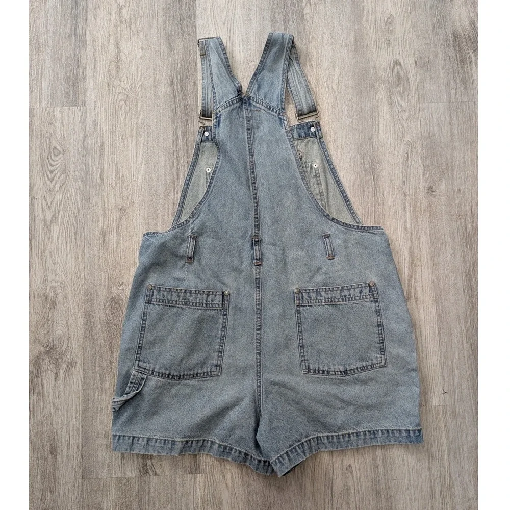 No Boundaries Y2K Embroidered Denim Shortalls Light Wash Juniors Large 11/13